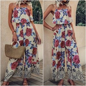 Boho Floral print Wide leg Jumper Jumpsuit